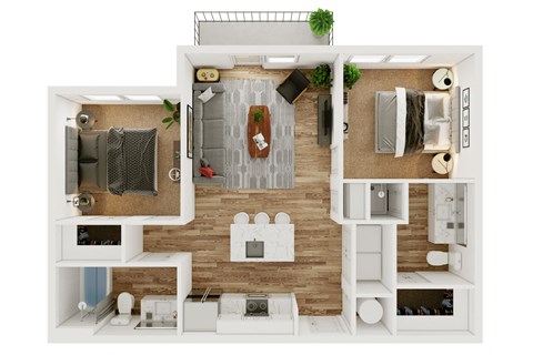 Floor plan for 2 beds, 2 baths, 885 sqft